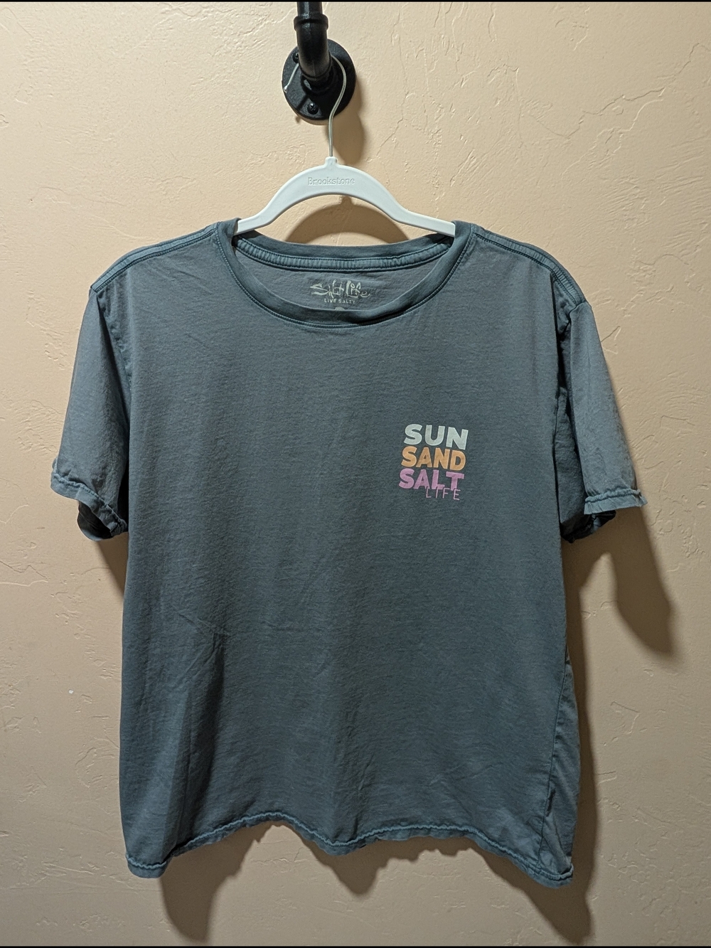 Womans Salt Life Sun, Sand, Salt Life Palm Tree Saltwash Tshirt Gray Large
